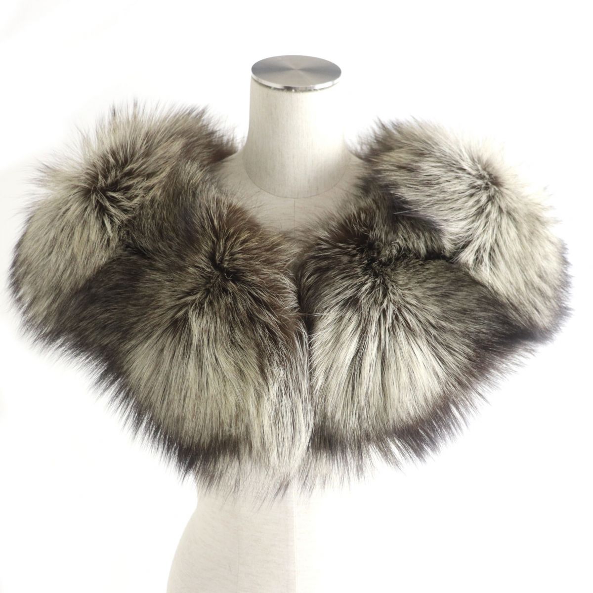 SAGA FOX Genuine Fur Shawl Stole Brown Ivory