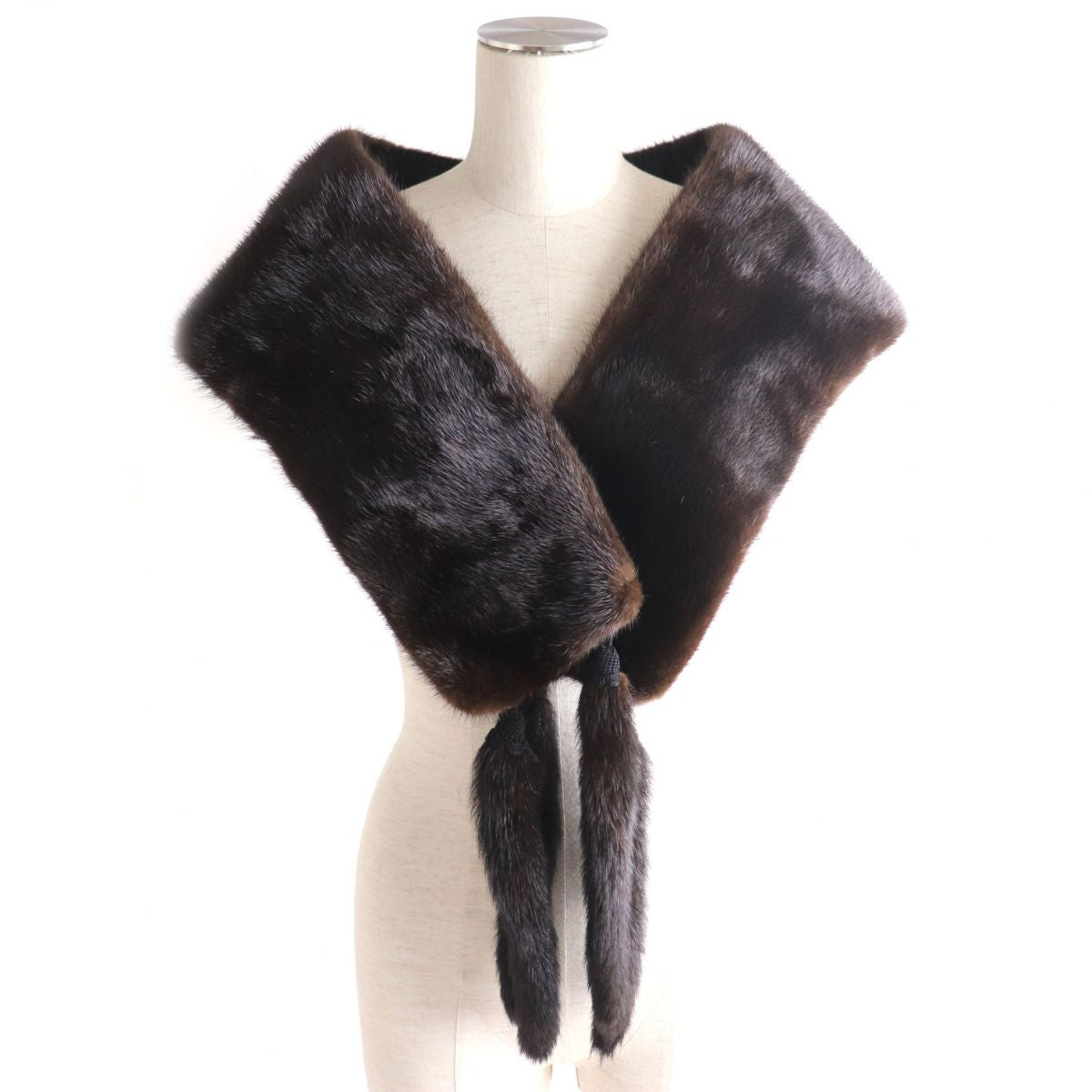 Mink Fur Shawl with Tassels, Brown