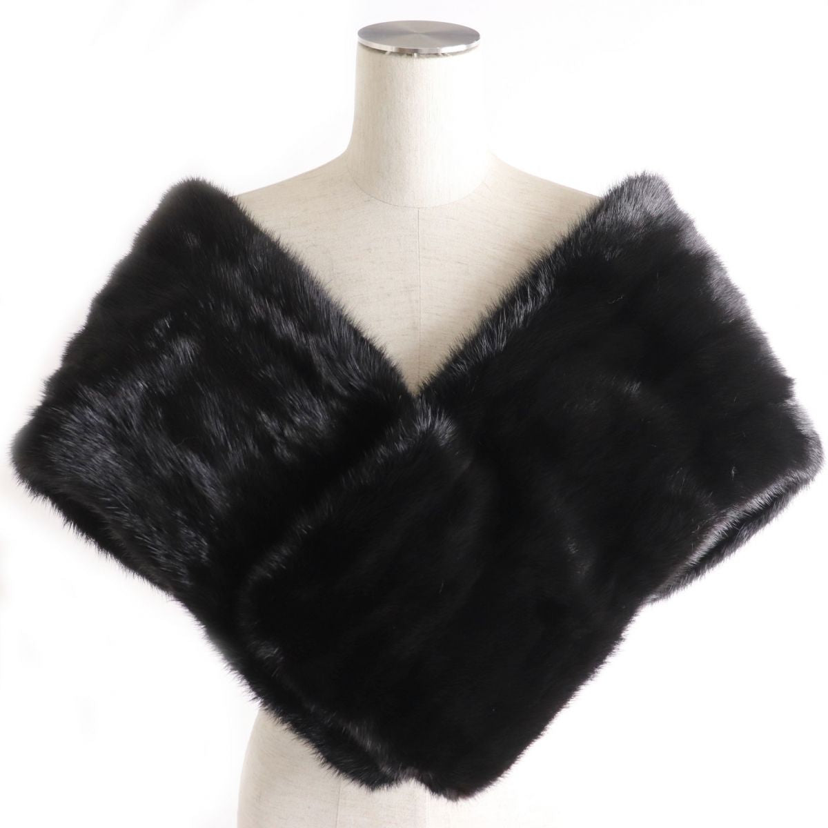 Mink Genuine Fur Large Shawl Stole Black