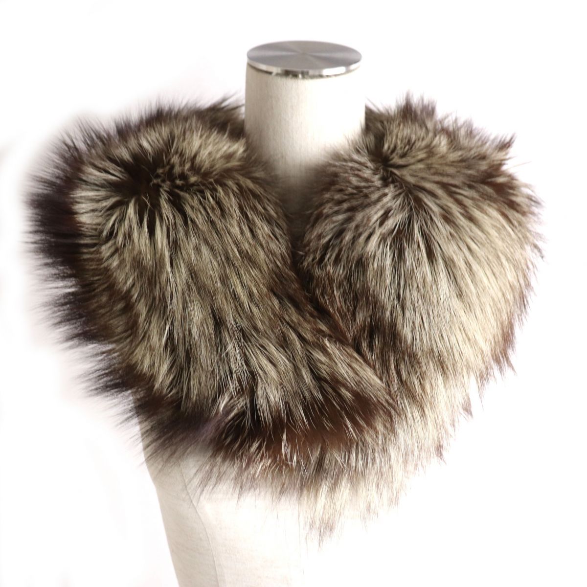 FOX Genuine Fur Shawl Tippet Brown Ivory