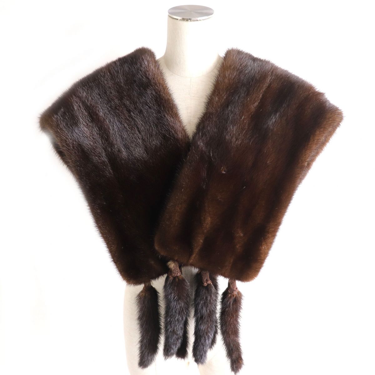 Mink Fur Large Shawl Stole Brown