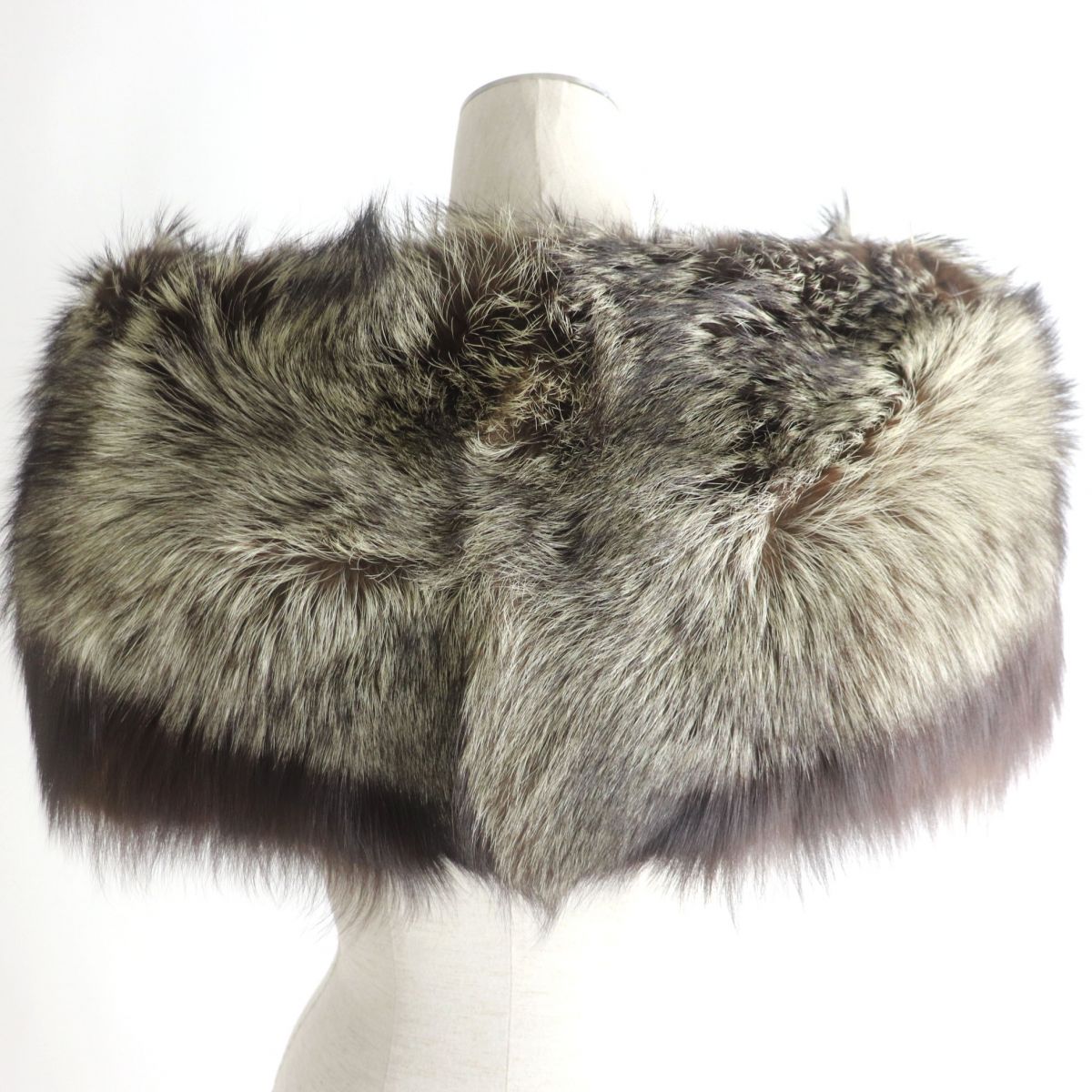 FOX Genuine Fur Large Shawl Tippet Brown Ivory