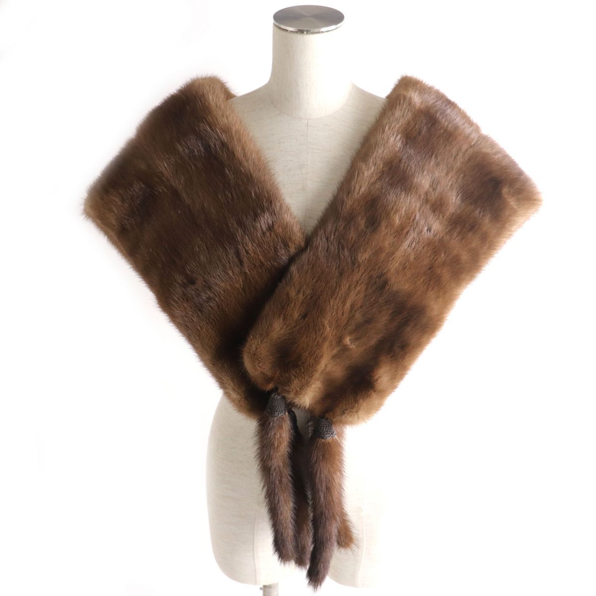 Mink Fur Shawl with Tassels, Brown