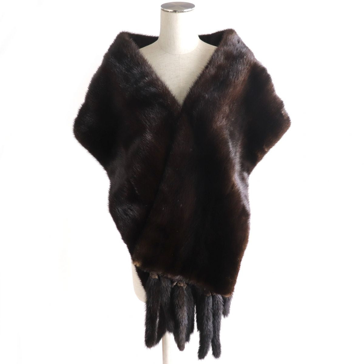 Mink Fur Large Shawl Tippet Dark Brown