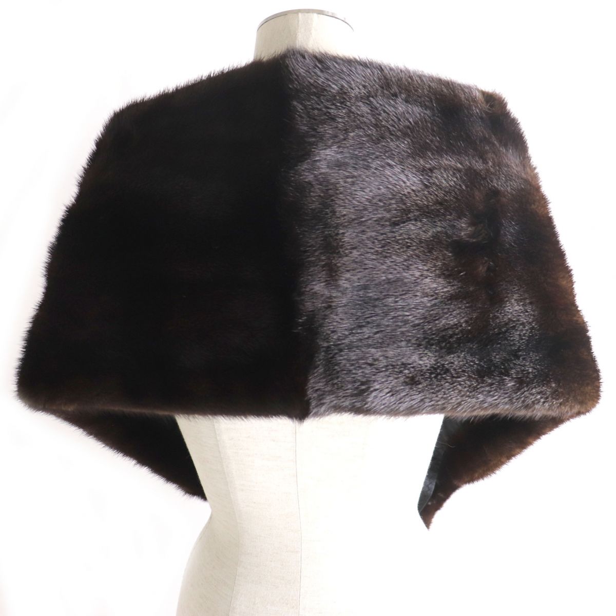 Mink Fur Large Shawl Tippet Dark Brown