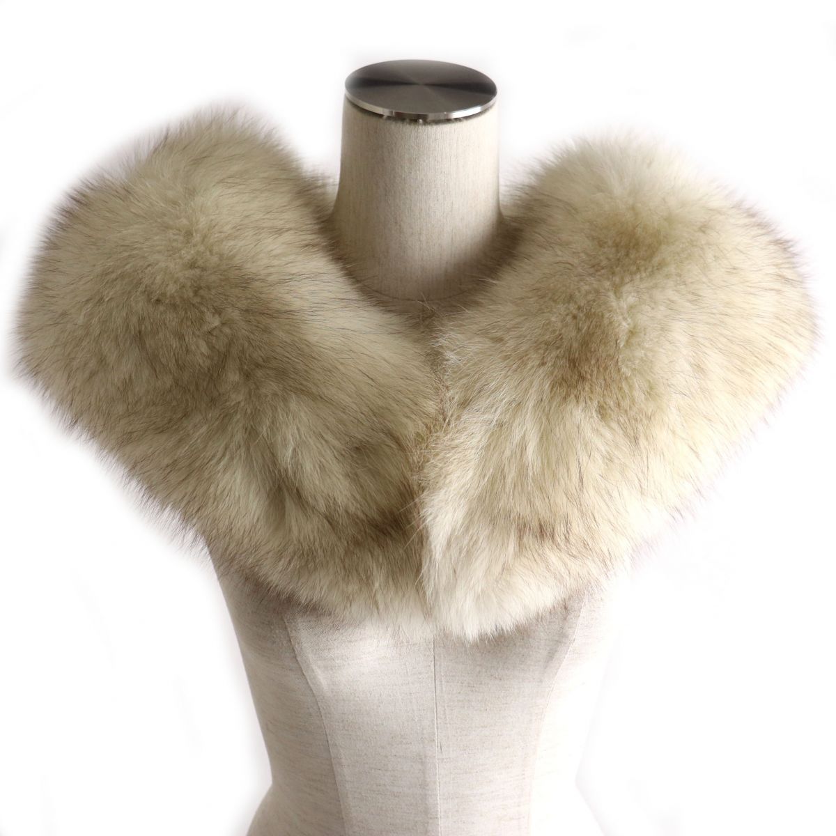 FOX Genuine Fur Shawl Stole Ivory