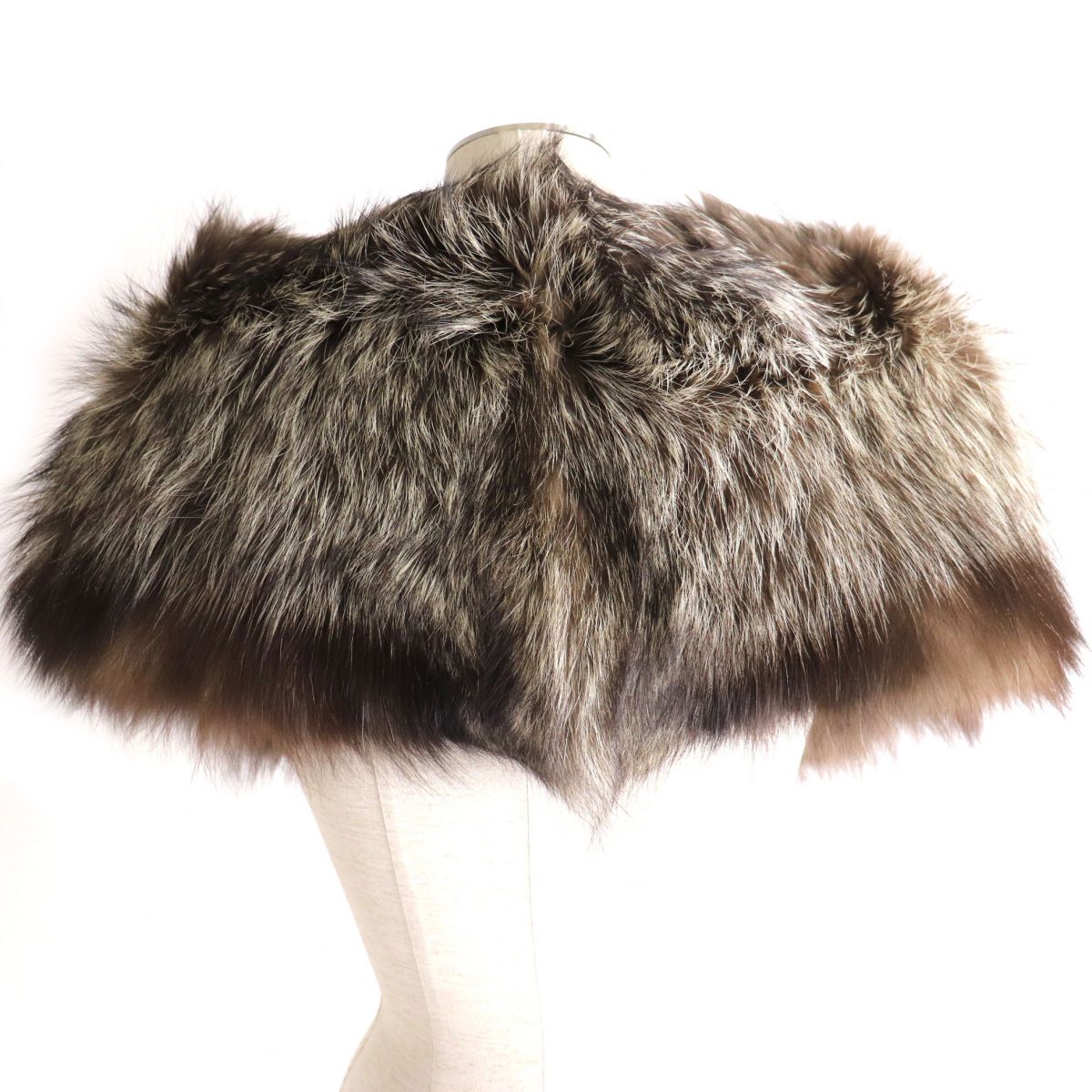 FOX Genuine Fur Shawl Tippet Brown Ivory