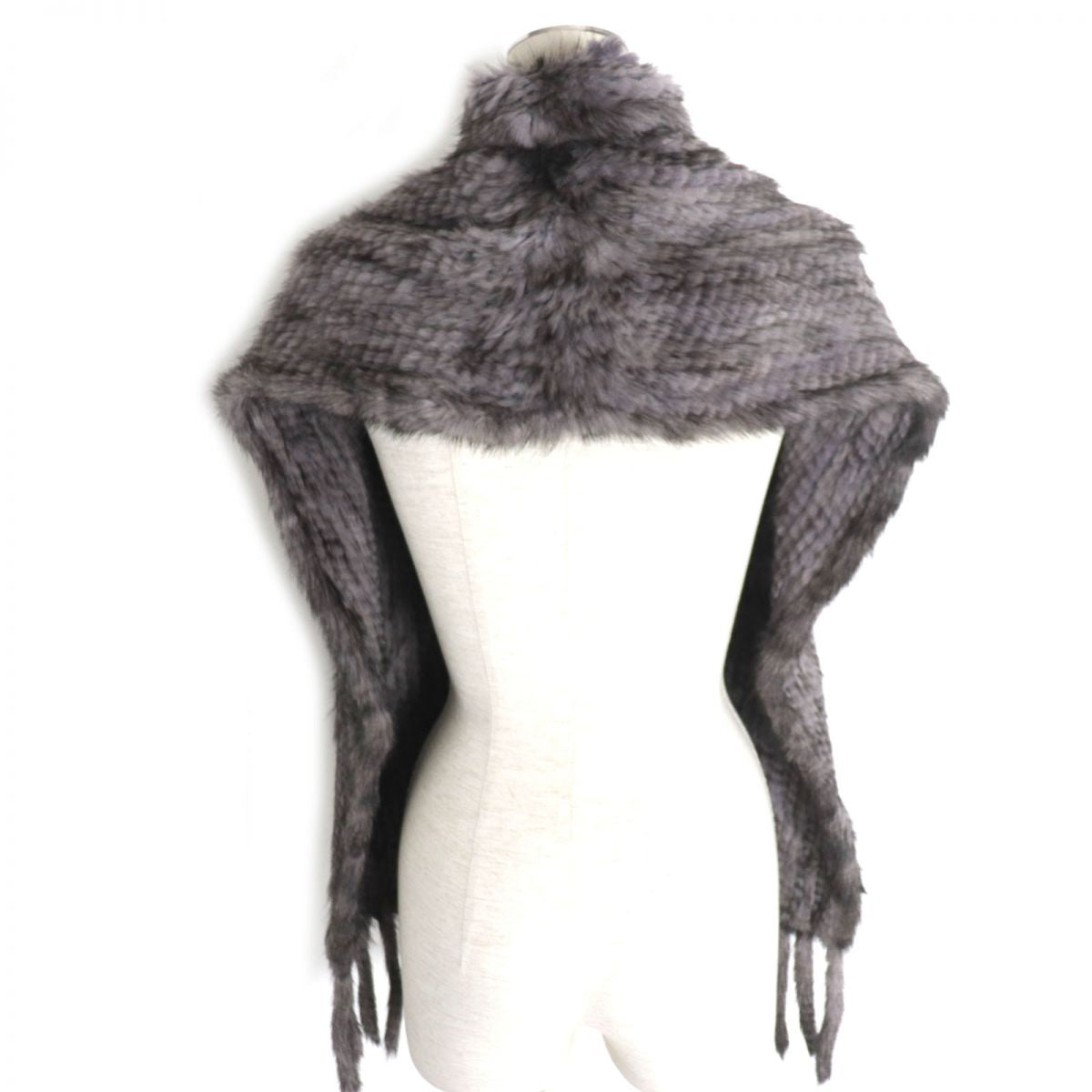 Sapphire Mink Fur Shawl with Pocket and Fringe