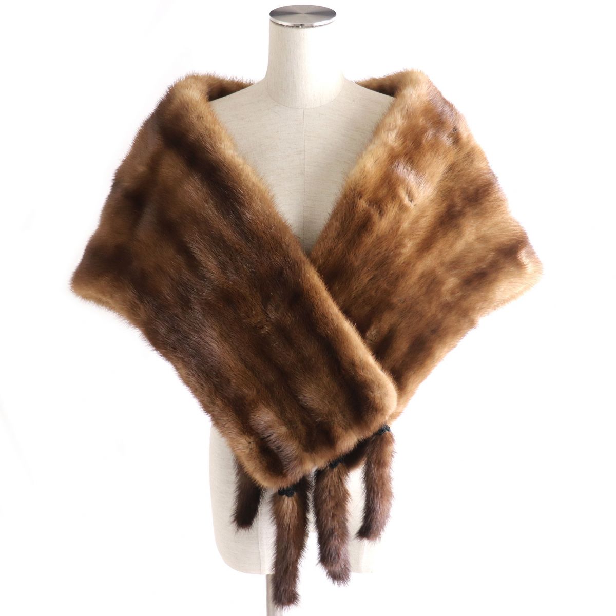 Mink Fur Shawl with Tassels, Brown