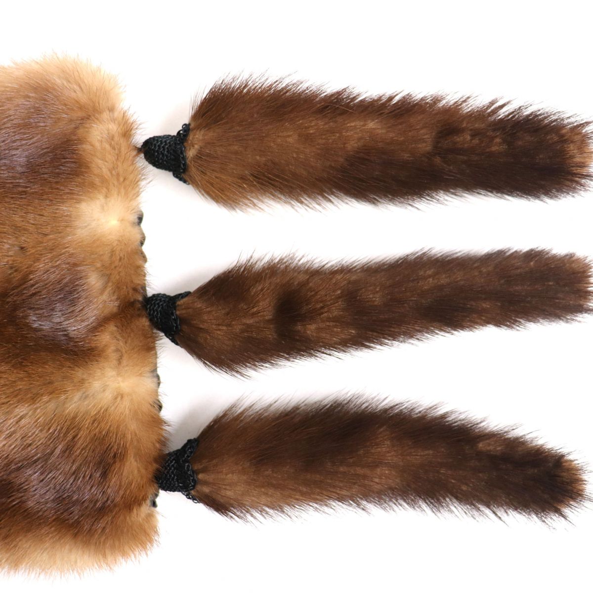 Mink Fur Shawl with Tassels, Brown