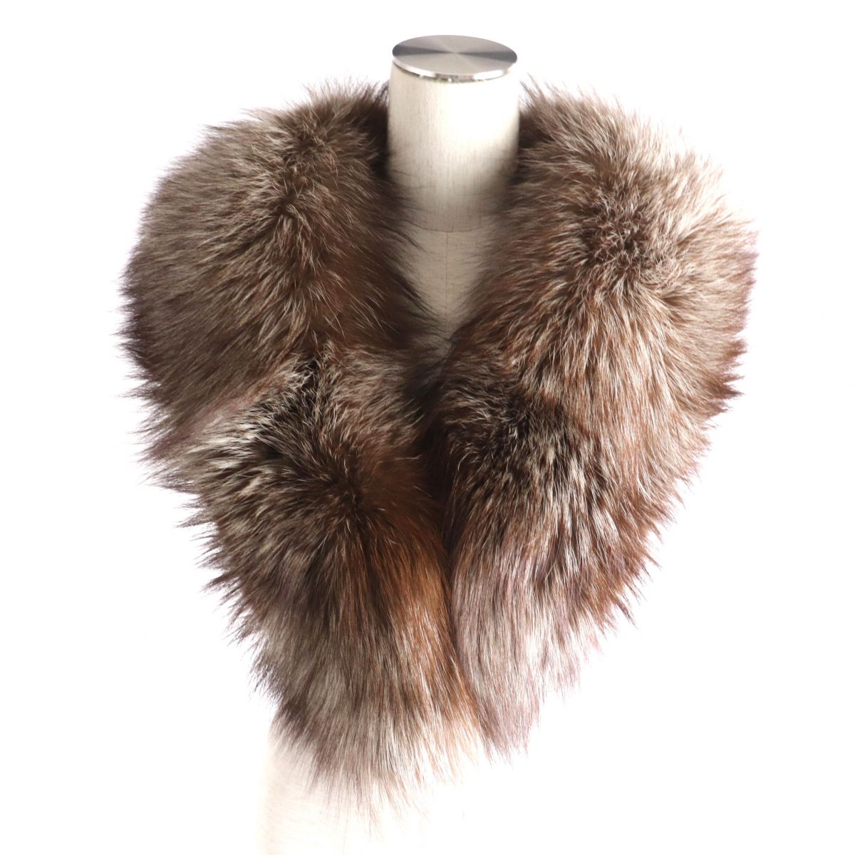 FOX Fur Tippet Shawl Stole Brown Ivory