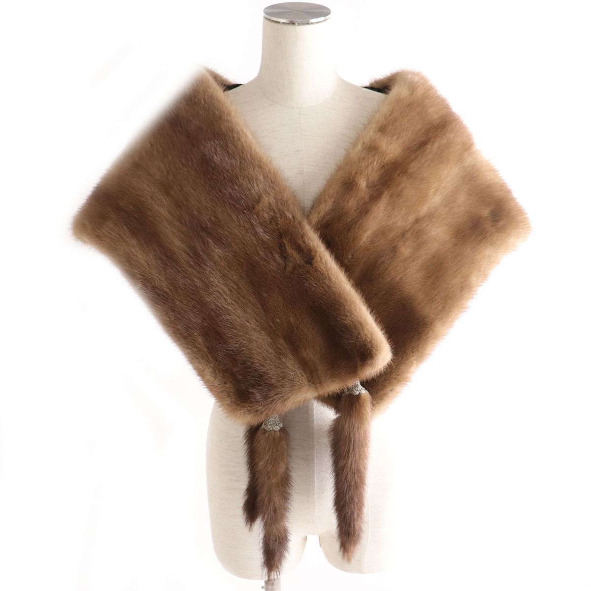 Mink Fur Shawl with Tassels, Brown