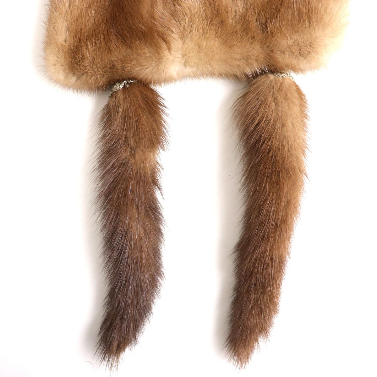 Mink Fur Shawl with Tassels, Brown