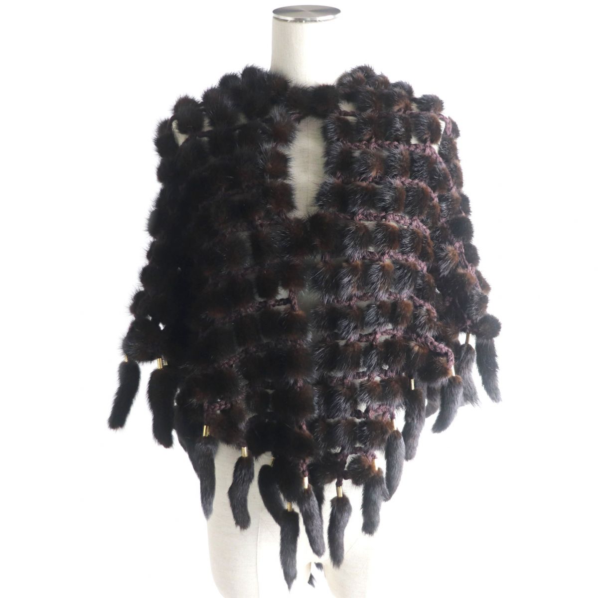 Mink Fur Shawl Stole Dark Brown