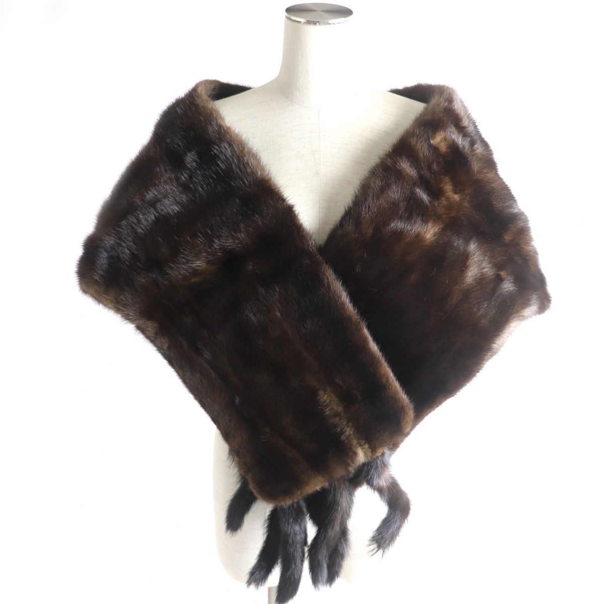 Mink Fur Shawl Tippet Dark Brown