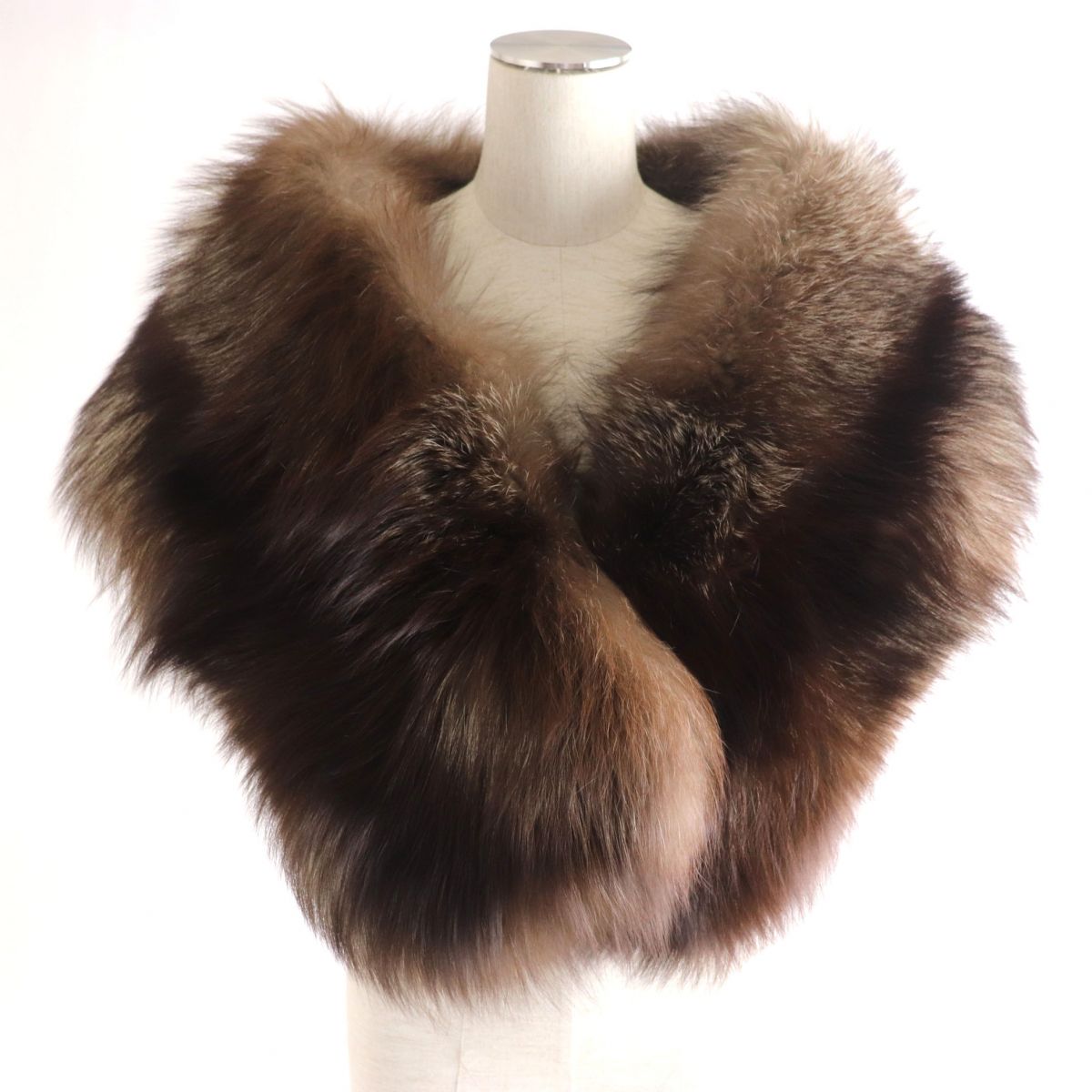 FOX Fur Tippet Shawl Stole Brown Ivory