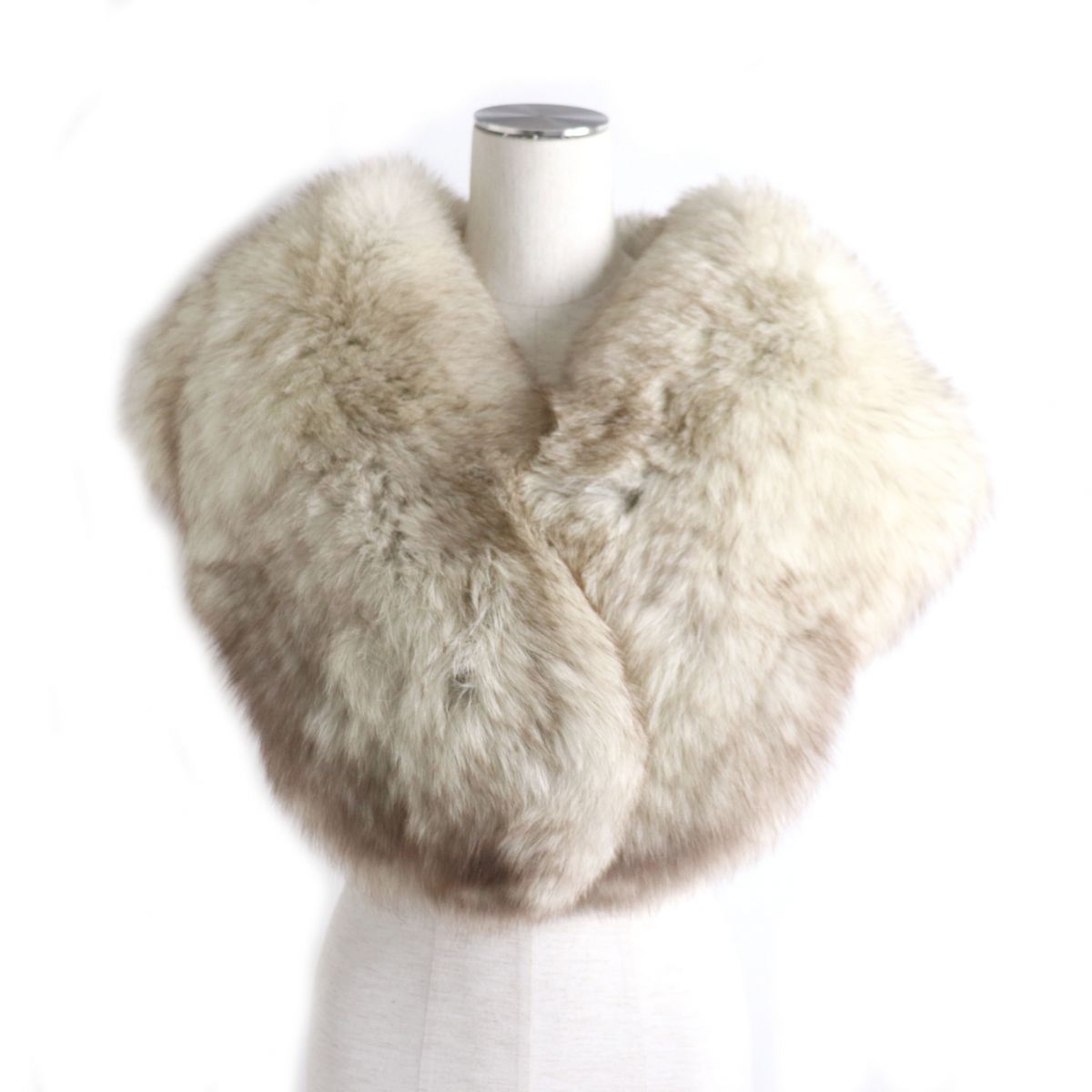 FOX Genuine Fur Tippet Shawl Stole Ivory Brown