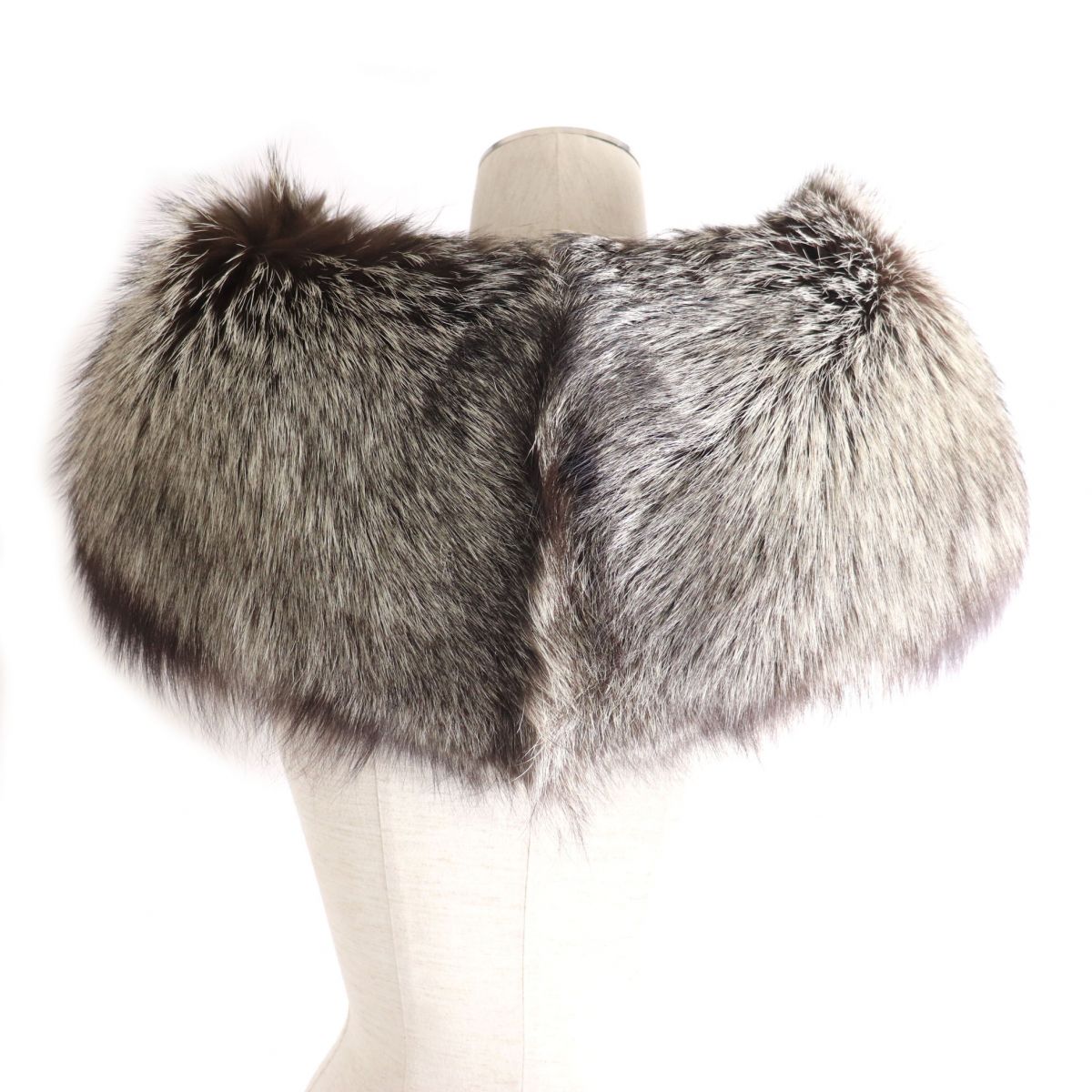 FOX Fur Tippet Shawl Stole Ivory Brown