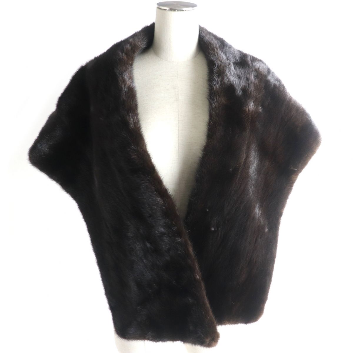 Mink Genuine Fur Shawl Stole Dark Brown