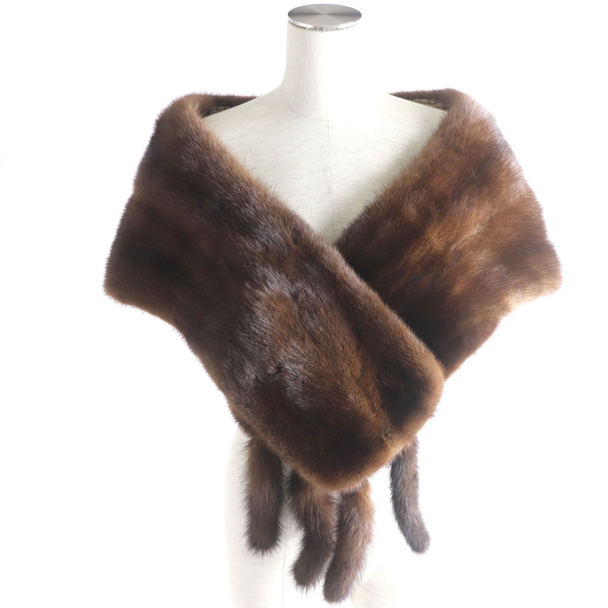 Mink Fur Shawl Stole with Tassels Brown