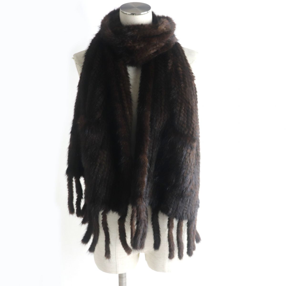 Mink Large Shawl Scarf Brown Genuine Fur