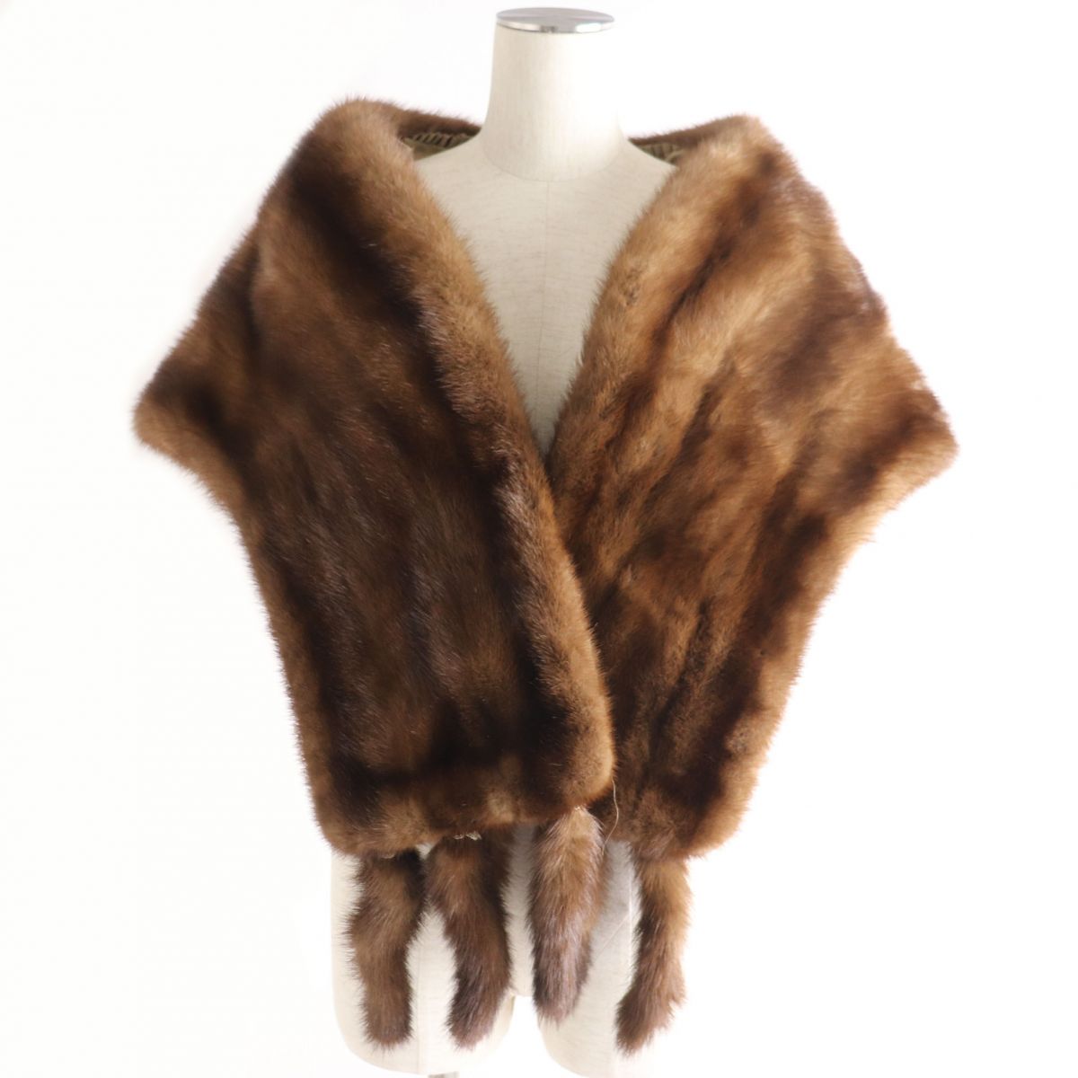 Mink Fur Shawl with Tassels, Brown