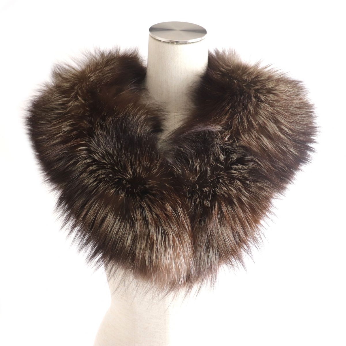 FOX Genuine Fur Shawl Stole Brown Ivory