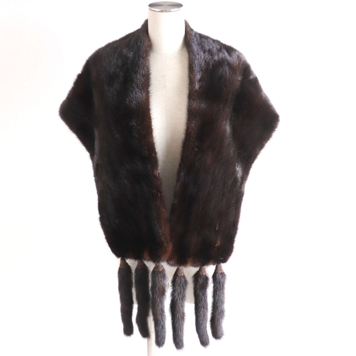 Mink Fur Shawl with Tassels, Brown