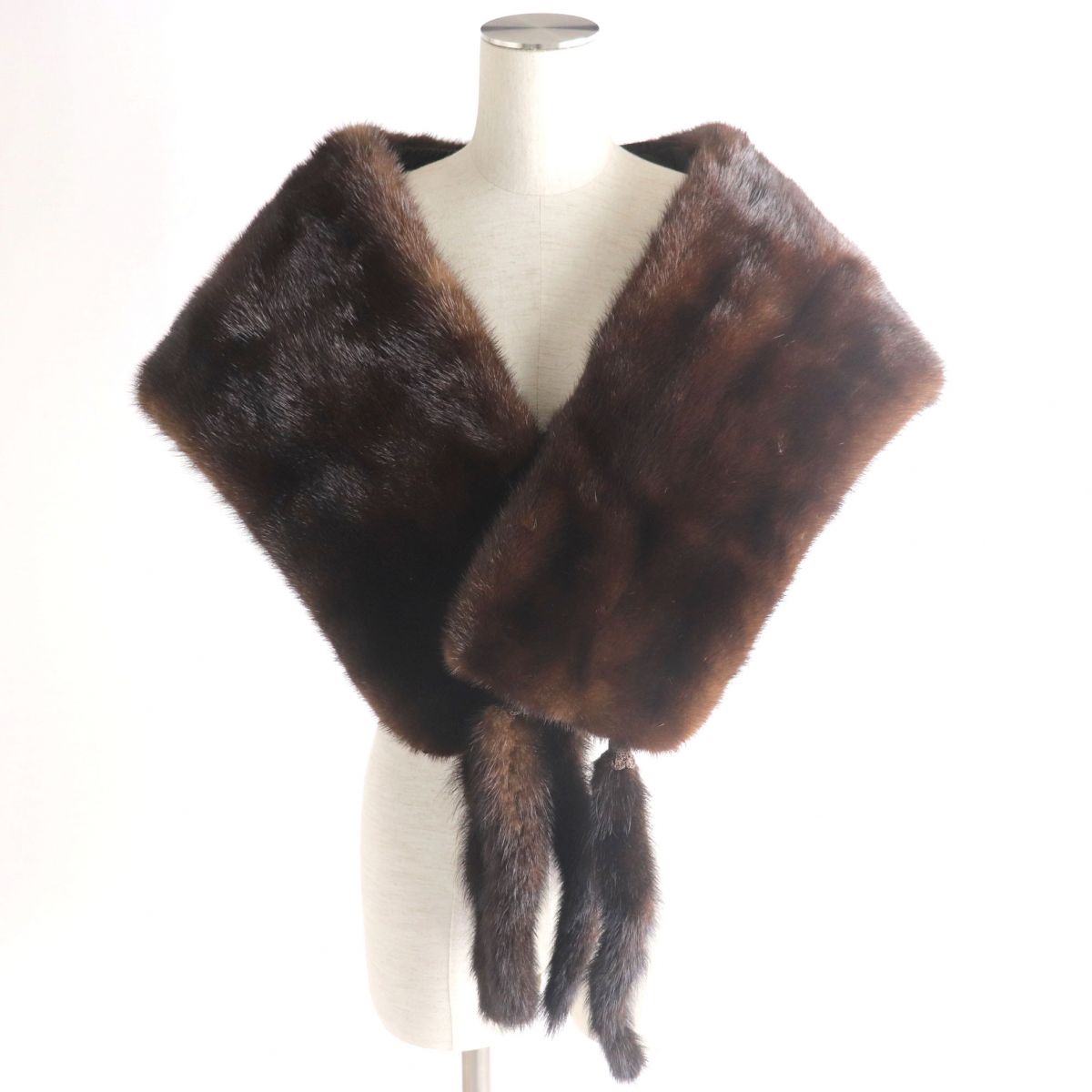 Mink Genuine Fur Shawl Brown with Tassels