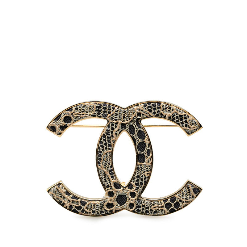 Chanel Coco Mark Corsage Lace Brooch Gold Black in Great Condition