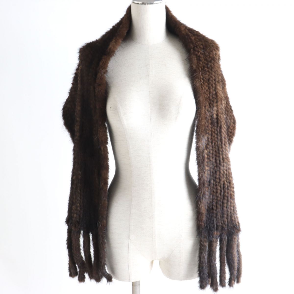 Mink Fringe Fur Shawl Dark Brown