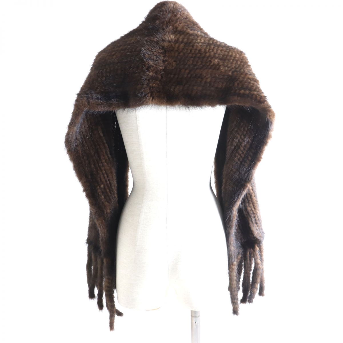 Mink Fringe Fur Shawl Dark Brown