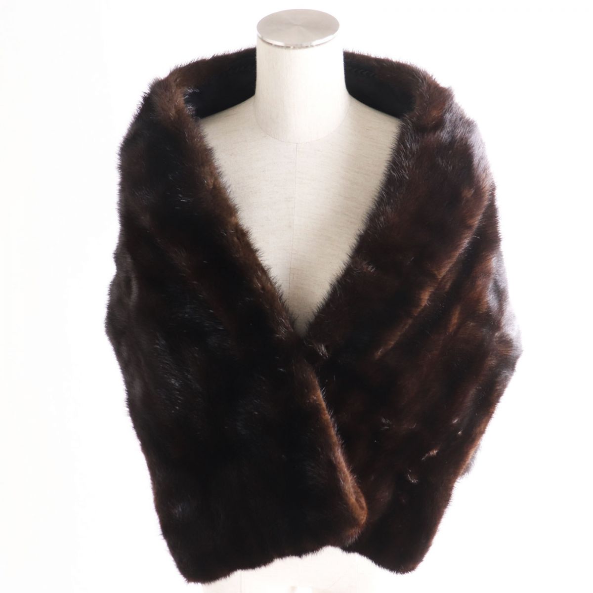 GRACE MINK Large Shawl Stole Dark Brown Fur