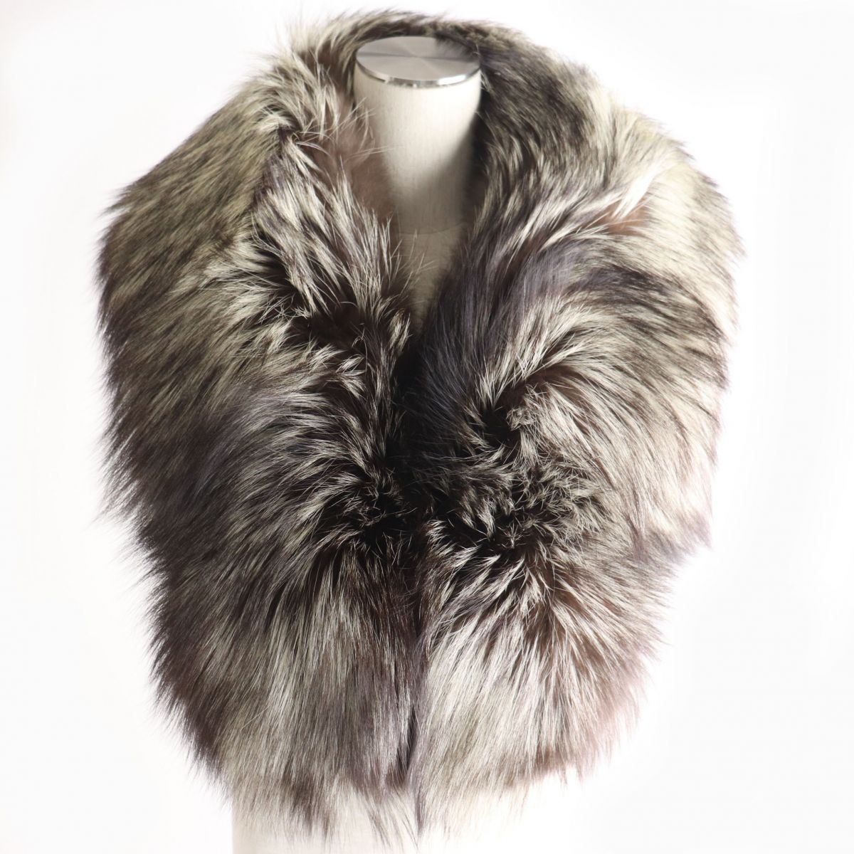 SAGA FOX Genuine Fur Shawl Stole Brown Ivory