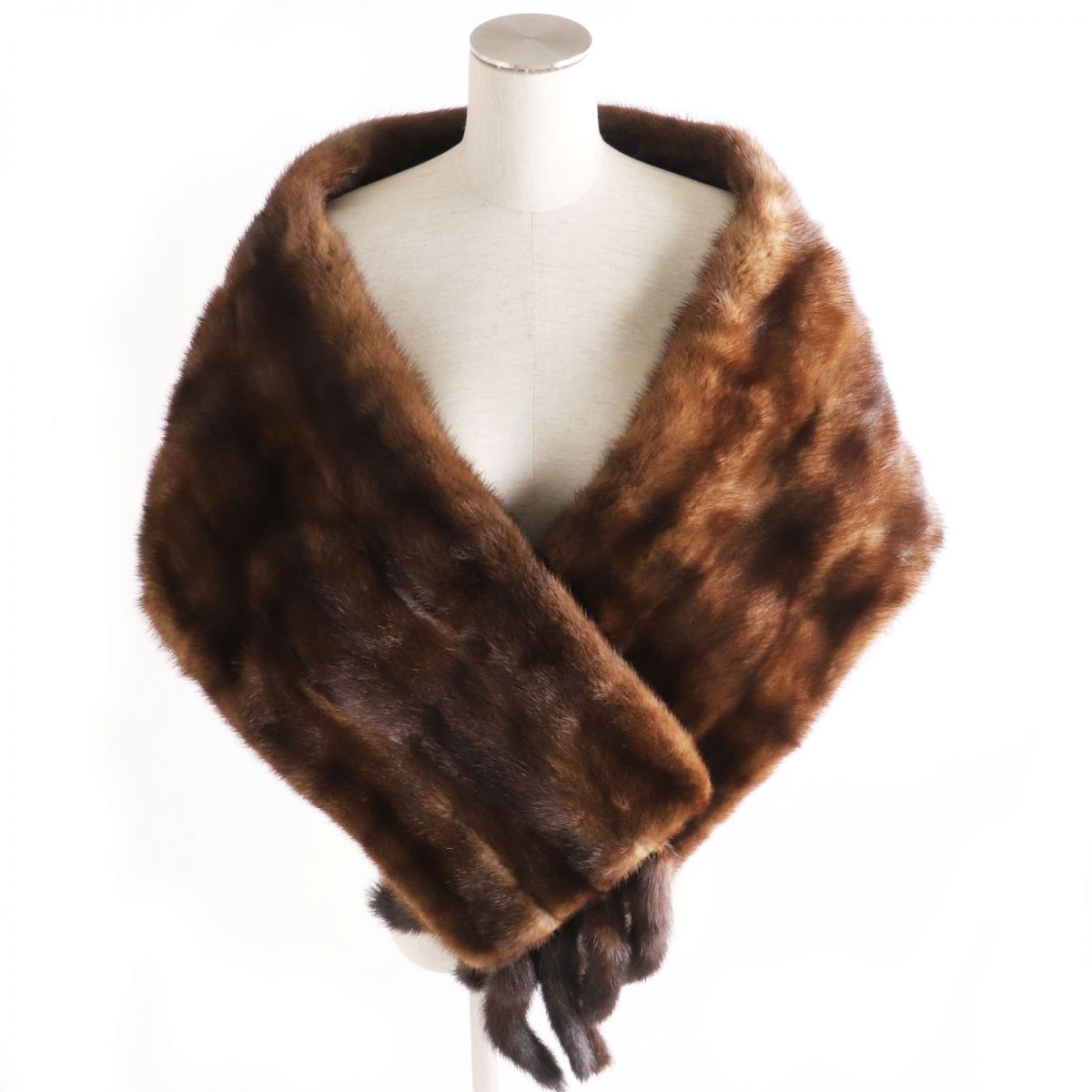 Mink Fur Large Shawl Stole Tippet Brown