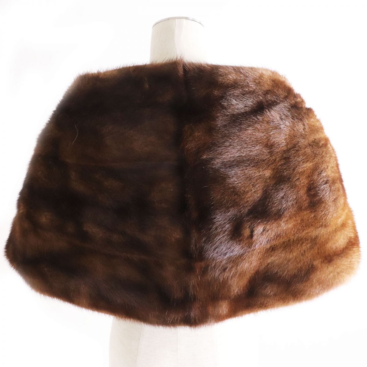 Mink Fur Large Shawl Stole Tippet Brown