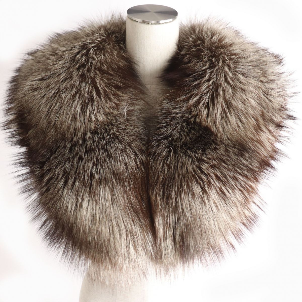 SAGA FOX Fur Tippet Shawl Stole Brown Ivory Set