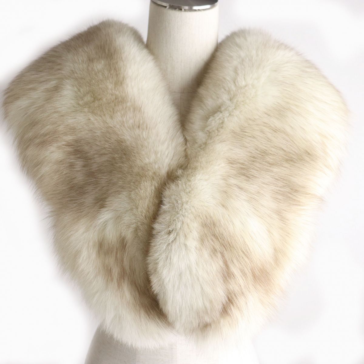 SAGA FOX Fur Tippet Shawl Stole Brown Ivory Set