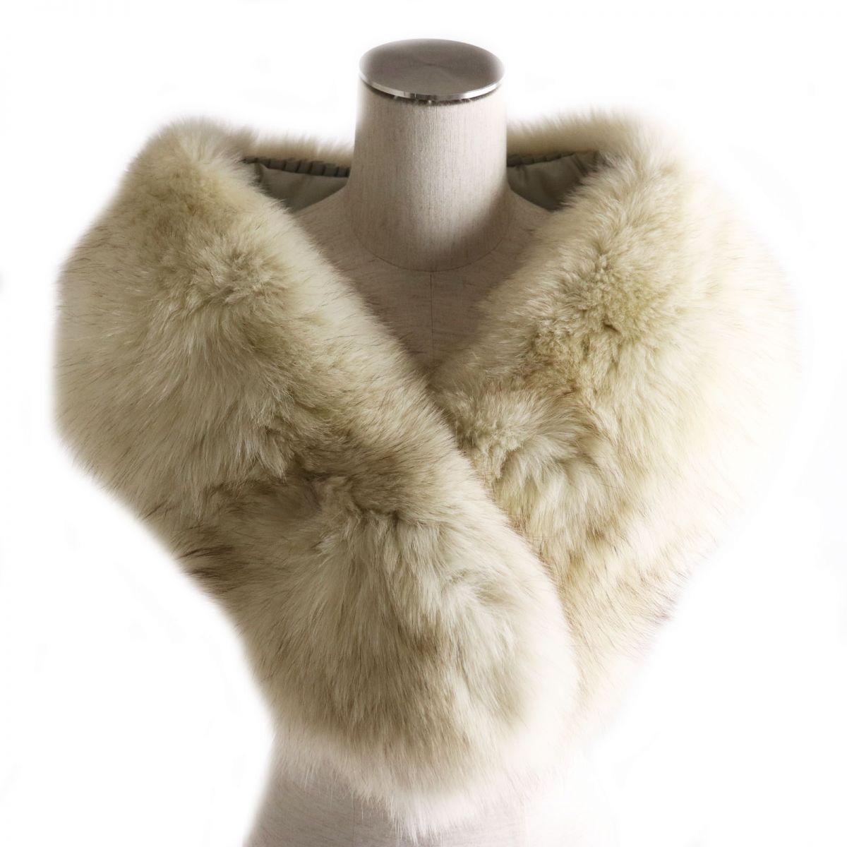 FOX Fur Shawl with Floral Embroidery, Ivory Brown