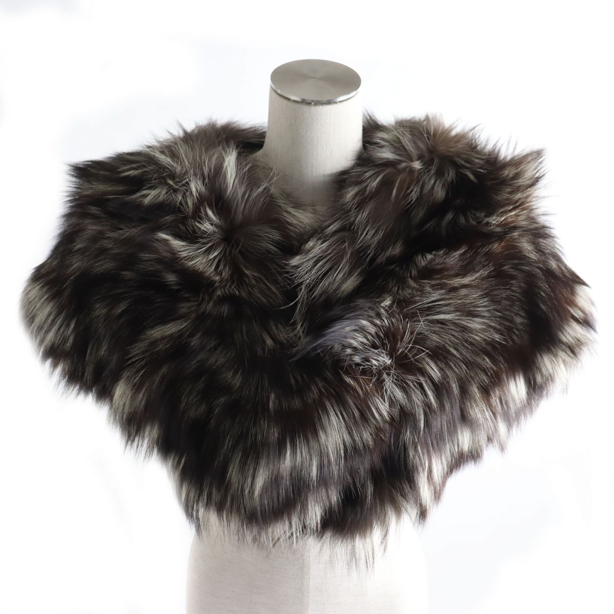 FOX Fur Shawl Stole Tippet White Brown