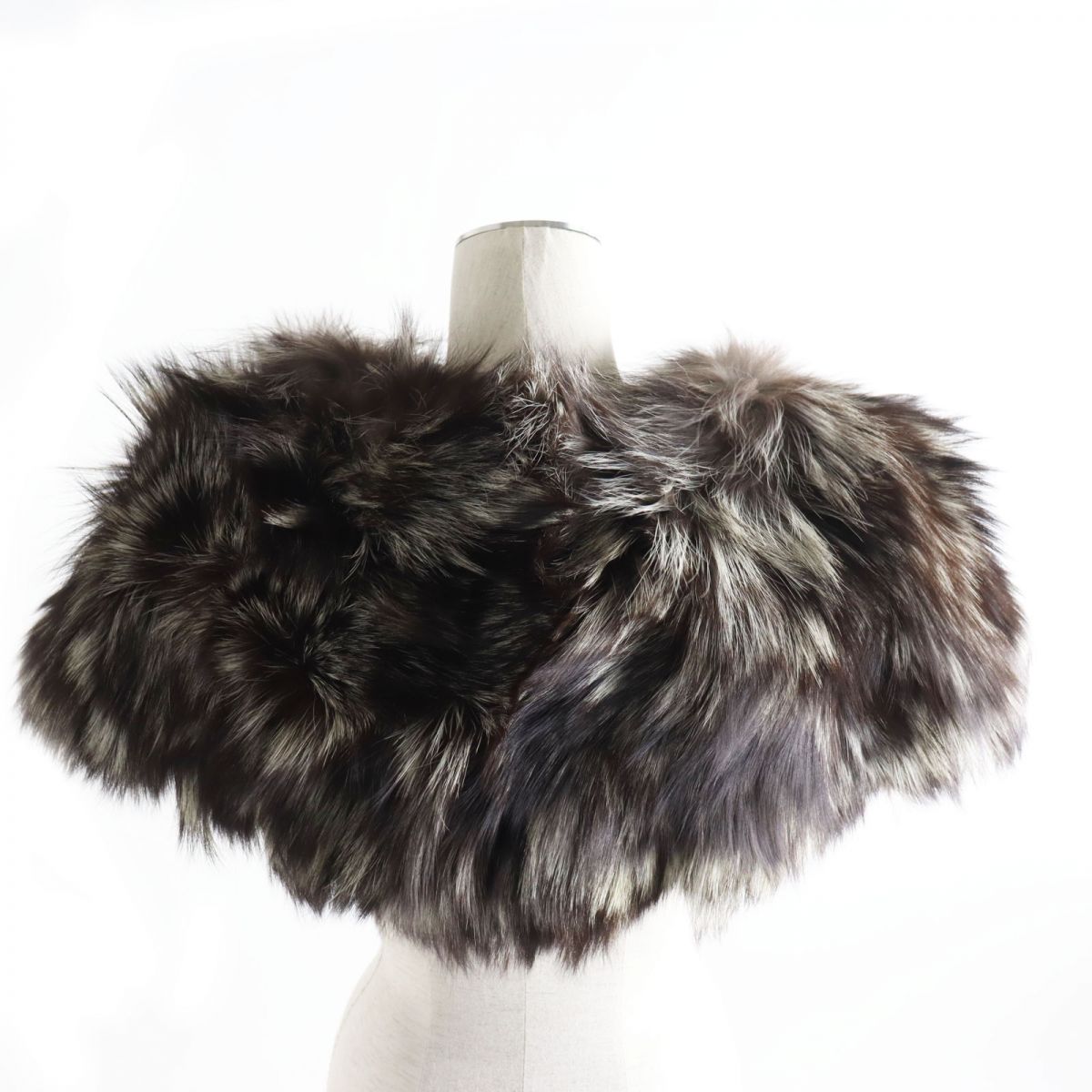 FOX Fur Shawl Stole Tippet White Brown