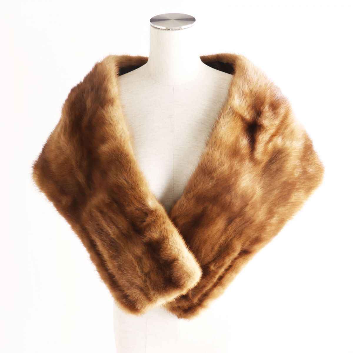 Mink Genuine Fur Large Shawl Stole Brown