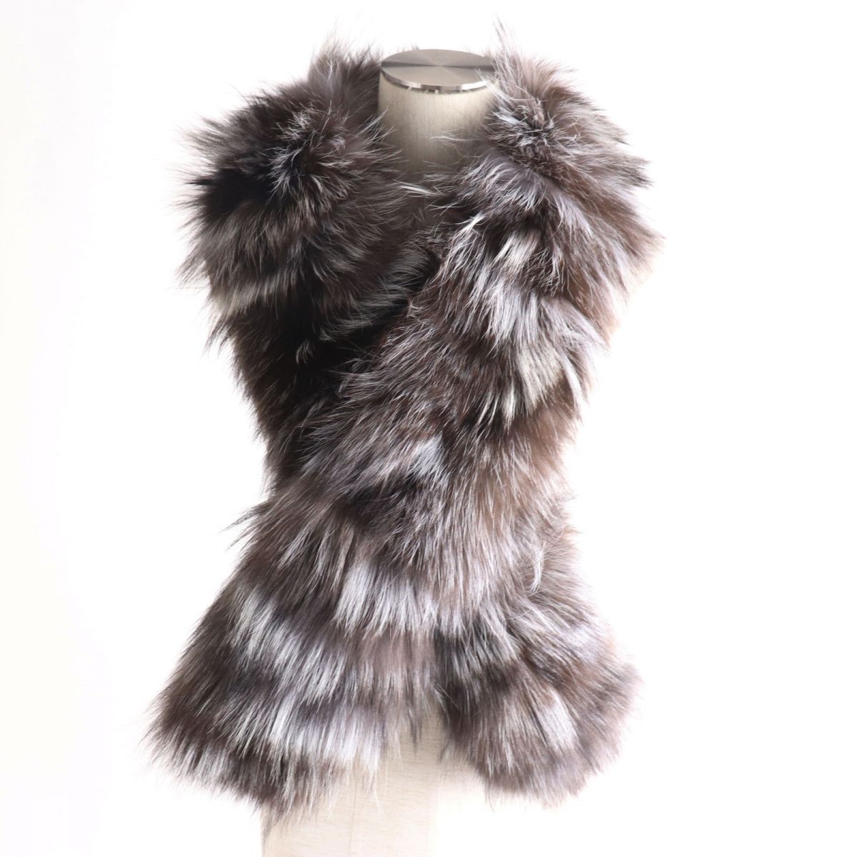 FOX Silver Real Fur Shawl Tippet Gray Brown