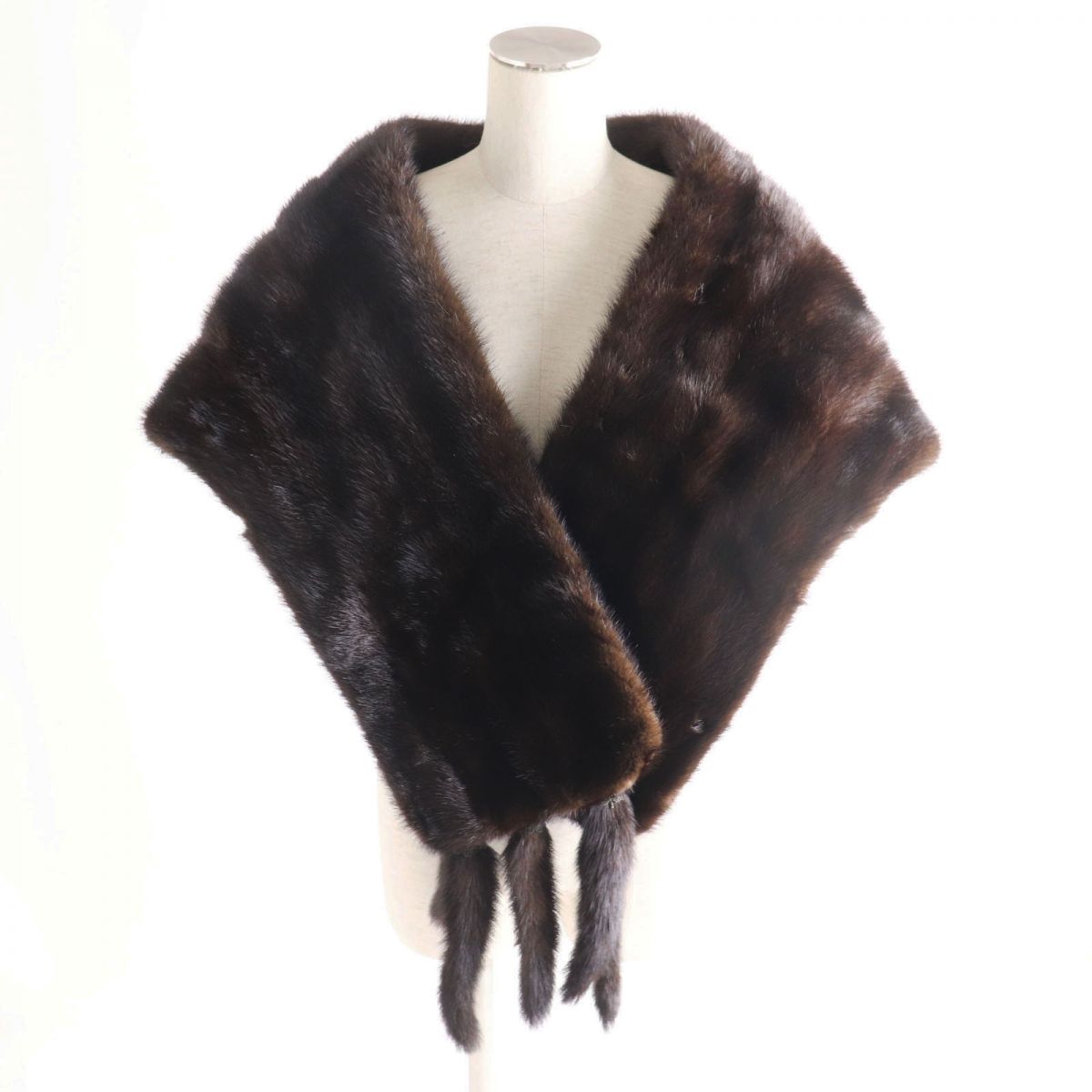 Mink Fur Shawl Stole Dark Brown