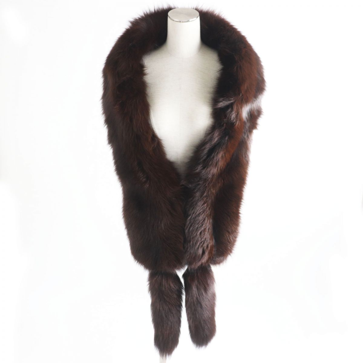 Fox Fur Shawl Stole Tippet Dark Brown