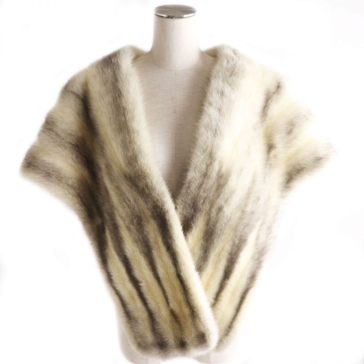 Genuine Mink Fur Shawl Tippet Off-white Grey