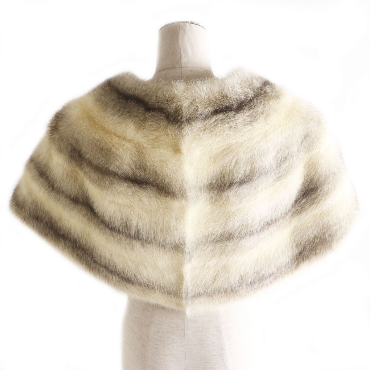 Genuine Mink Fur Shawl Tippet Off-white Grey