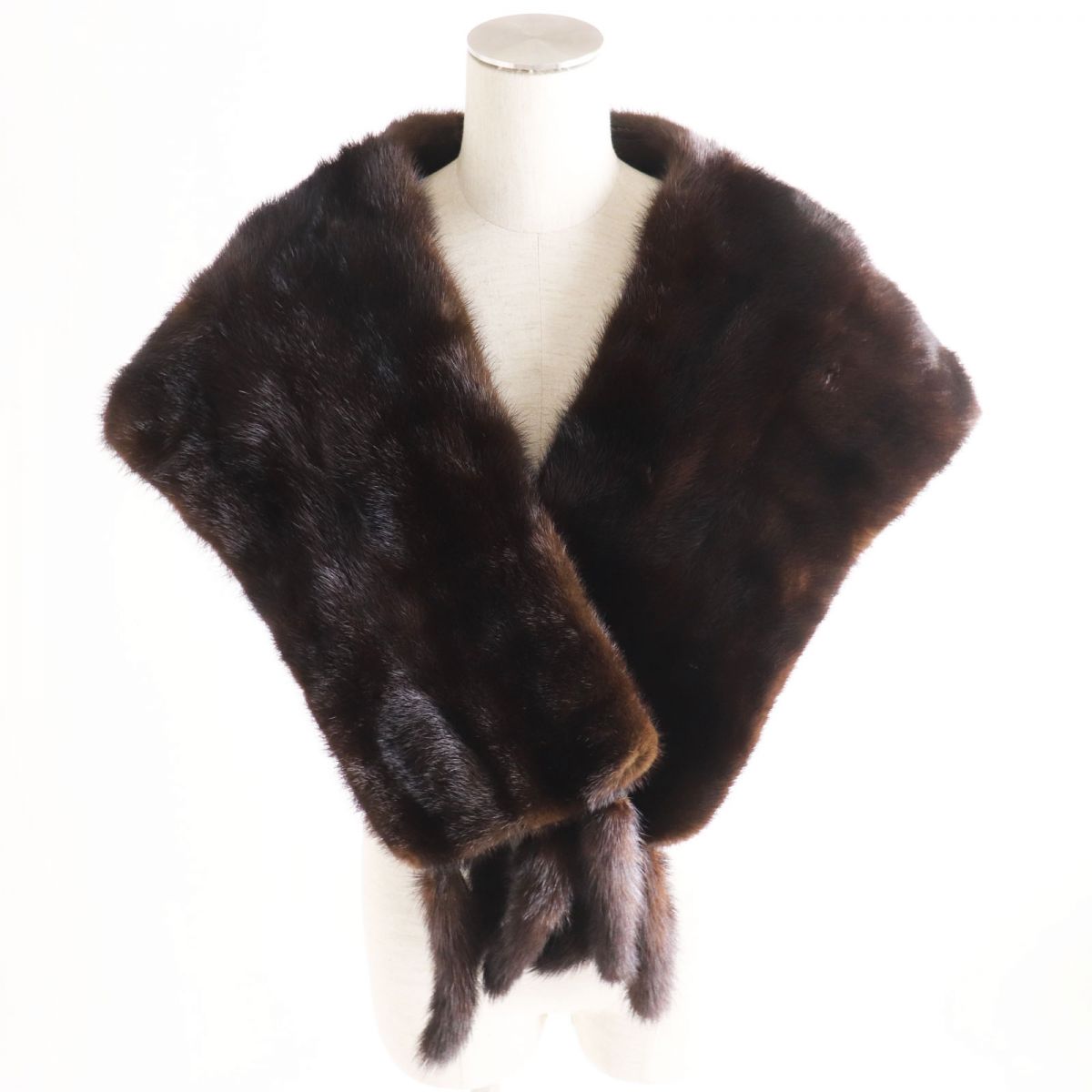 Mink Fur Large Shawl Stole Tippet Dark Brown