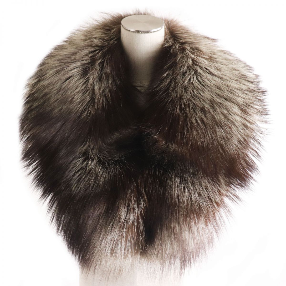 FOX Genuine Fur Shawl Stole Tippet White Brown