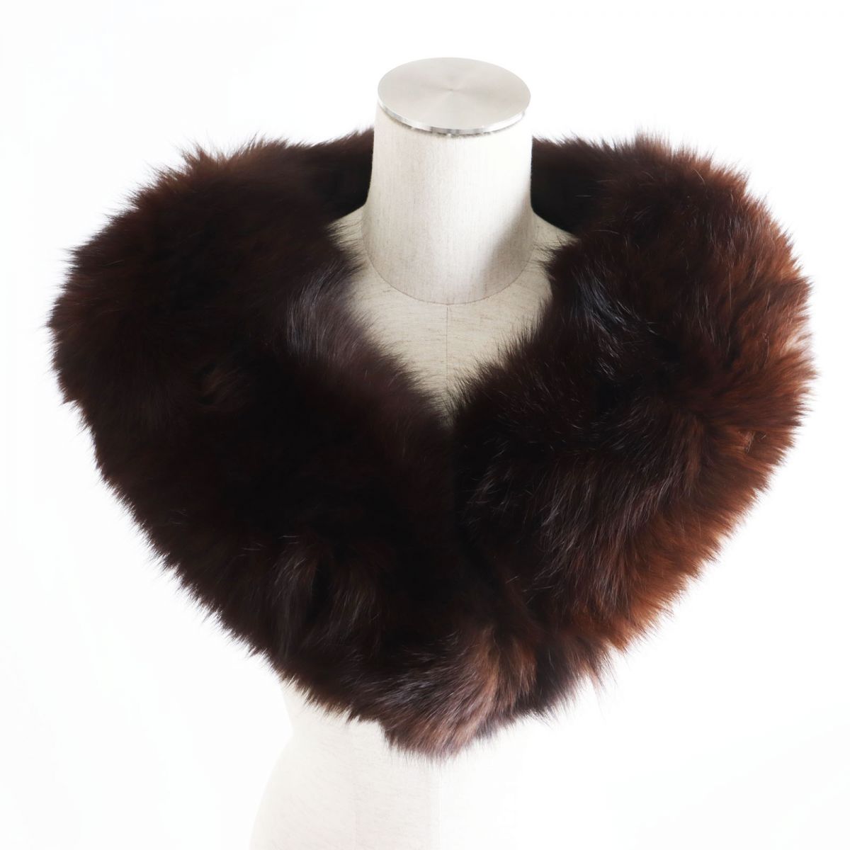 FOX Fur Shawl Stole Tippet Brown